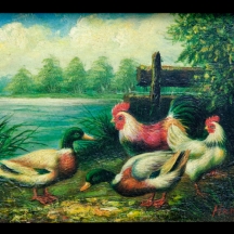 'ברווזים ותרנגולים' - הדפס ממוסגר בסגנון עתיק