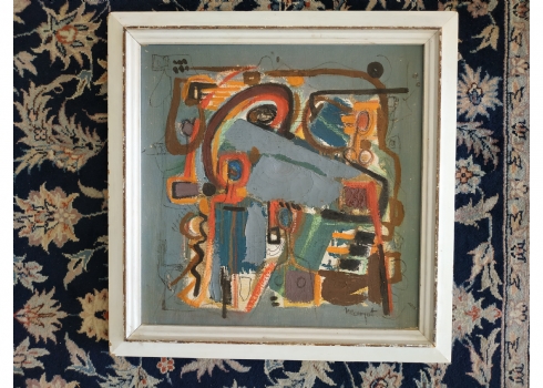 'מופשט באפור' - ציור ישן, שמן על בד, חתום: 'Marlott' (?)