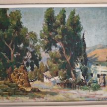 בצלאל (צלקה) צורי, צימבליסט - 'נוף קיבוץ', ציור ישן, זקוק לרסטורציה, שמן על בד
