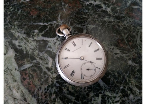 שעון כיס עתיק מתוצרת: 'Seth Thomas', משנת: 1890-1899 בקירוב, עשוי כסף 'סטרלינג'