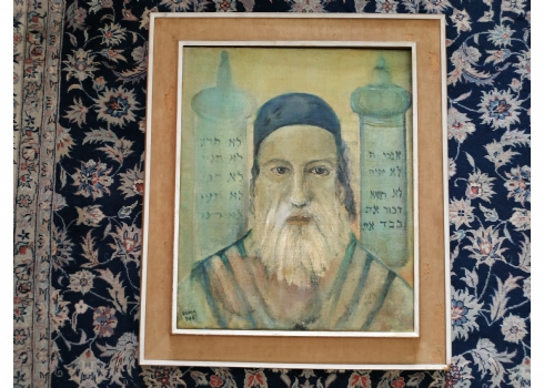 אווה דנון - 'דמות רב' - ציור ישן ויפה, שמן על בד חתום