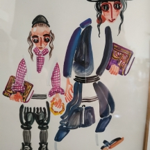 פולה ויצמן (Pola Weizman) - 'תלמידי תורה' - אקוורל על נייר, חתום