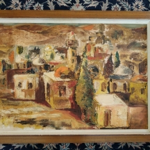 'כיפות אבן' - ציור ישן, שמן על לוח, חתום בחתימה דהויה ולא קריאה, אמן לא ידוע