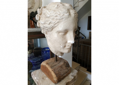 פסל ראש (Bust) ישן עשוי גבס צבוע, נרכש בחנות מוזיאון הלובר