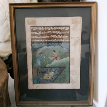 ציור מניאטורה הינדו פרסי עתיק מהמאה ה-19, גואש, אקוורל ודיו על נייר