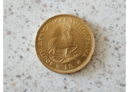 מטבע זהב דרום אפריקה של ראנד אחד (1 Rand), משנת 1967, עשוי זהב K22 - 91.7%