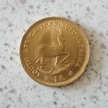 מטבע זהב דרום אפריקה של ראנד אחד (1 Rand), משנת 1967, עשוי זהב K22 - 91.7%