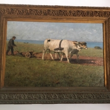 Leopold Schonchen (צייר גרמני 1855-1935)  - 'איכר חורש עם שני שוורים לבנים'
