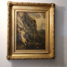 'נוף סלעי' - ציור עתיק מהמאה ה-19, כפי הנראה אסכולה אוסטרית, שמן על נייר מוצמד ל