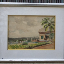'בית קטן בערבה', אקוורל ישן חתום ומתוארך: 1953