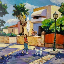 מקסים ברכיאייב (Maxim Berhiyaev) -'אישה וכלב במדרחוב בזכרון'