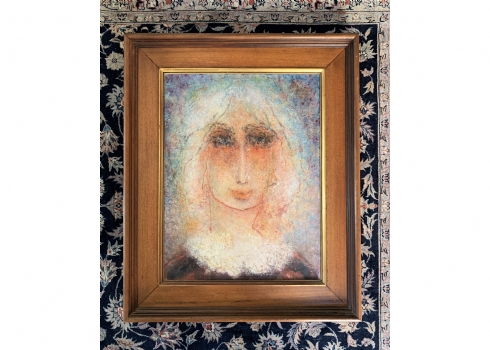 הלינה אולומוצקי, (Halina Olomucki) -'פורטרט אישה בצוורון תחרה לבן', ציור גדול וי