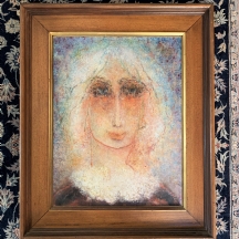 הלינה אולומוצקי, (Halina Olomucki) -'פורטרט אישה בצוורון תחרה לבן', ציור גדול וי