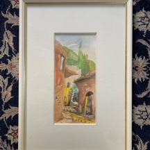 דן מוסקונה, (Dan Moskona) -'רחוב בהרים', אקוורל על נייר, חתום