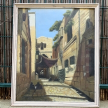 'העיר העתיקה' - ציור ישן, שמן על בד מוצמד לקרטון, אמן לא ידוע, לא חתום