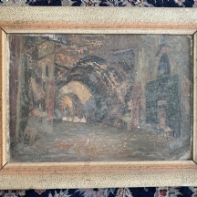 'דמויות בירושלים' - ציור ישן שמן על לוח, חתום M.handman Jerusalem