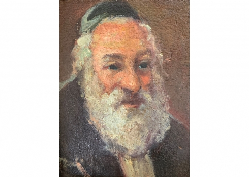 'דמות יהודי' - ציור מניאטורי עתיק מתחילת המאה העשרים, שמן על קרטון, חתום