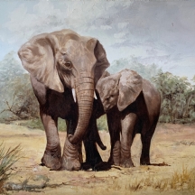 'פילים' - ציור יפה וישן, שמן על בד צרפתי, חתום: 'H. Clark'