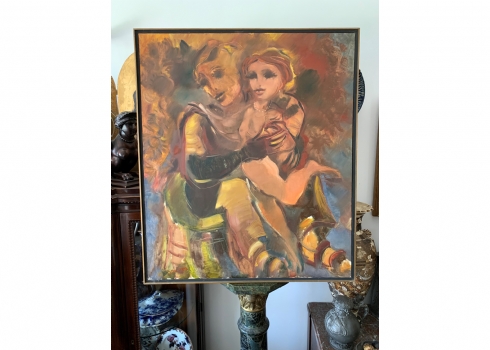 משה אבני - 'שתי נשים' - ציור גדול, שמן על בד, חתום ומתוארך: 1982