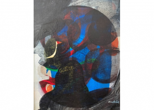 Thomas Nordback (שבדי, 1938 - 2019)  - 'ראש אישה בשחור וכחול' - שמן על לוח, חתום