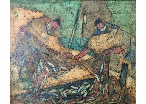 Carsten Sham - ציור ישן, שמן וטכניקה מעורבת על בד, חתום ונושא את שם היצירה בגב