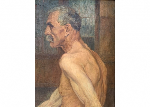 'דמות זקן' - ציור עתיק, שמן על בד, חתום ומתוארך: 1912, פגמים