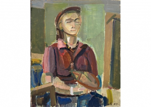 'אישה יושבת' - ציור גדול ויפה, שמן על בד, חתום