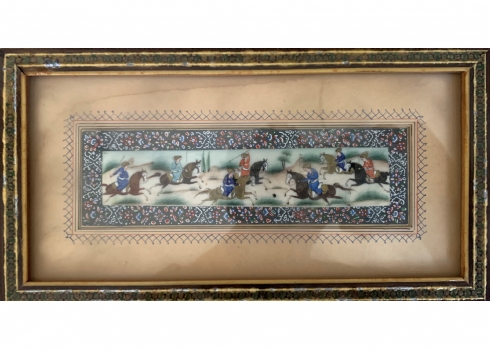 מיניאטורה פרסית עתיקה ויפה בת כמאה שנה, מצויירת ביד, מסגרת משובצת