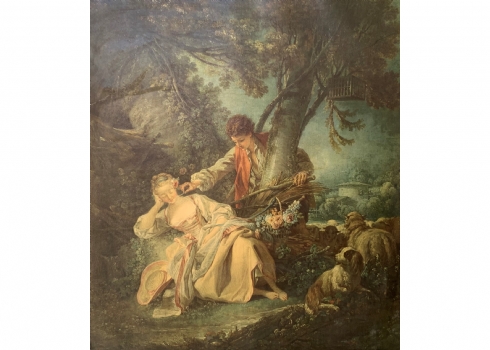 'The Interrupted Sleep' - הדפס ישן מוצמד לבד על פי ציורו הנודע של פרנסואה בושה