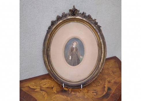 'דמות אישה' - ציור עתיק, אקוורל על נייר, נתון במסגרת עתיקה, המאה ה-19