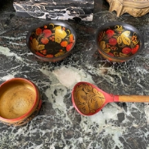 לוט של 4 פרטי חוחלומה (Khokhloma נקראת גם: Hohloma) רוסים ישנים
