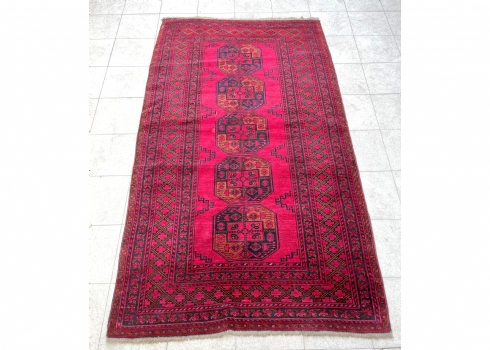שטיח אפגני ישן, עבודת יד, צמר על כותנה, דוגמת רגלי פיל - (שטיח 5)