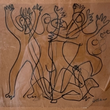 מרסל ינקו (Marcel Janco) - 'הפגנת הנודיסטים' - ציור ישן, רישום טוש על נייר