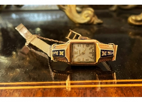 שעון יד ישן לאישה משנות החמישים, מתוצרת: 'DOXA', עשוי (גם הרצועה) זהב צהוב