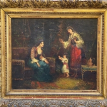 'שתי נשים וילד' - ציור אוריינטליסטי עתיק, כפי הנראה צרפתי, שמן על בד, חתום