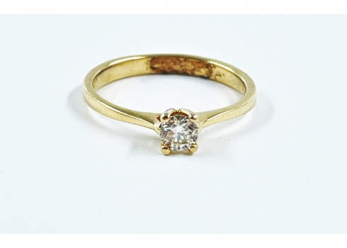 טבעת סוליטר עשויה זהב צהוב 14 קארט, חתומה, משובצת יהלום איכותי