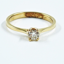 טבעת סוליטר עשויה זהב צהוב 14 קארט, חתומה, משובצת יהלום איכותי