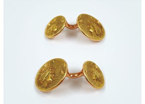זוג חפתים איכותיים מאד מתקופת סגנון האר-נובו עשויים זהב צהוב 14 קארט