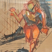 Simon Bilew (אמן צרפתי, 1915–1991)  - 'אצן אדום' - ציור ישן, גואש על נייר, חתום