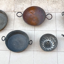 לוט של 7 כלי מטבח ישנים שונים, עשויים נחושת