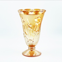 אגרטל זכוכית קרנבל (Carnival Glass) ישן, בגוון ענבר