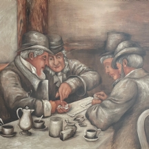 רחל טימור (Rachel Timor) - 'שחקני דומינו' - ציור גדול, שמן על בד