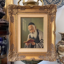 'דמות רב קורא' - ציור ישן ואיכותי, שמן על לוח, חתום: Mine, נתון במסגרת נאה