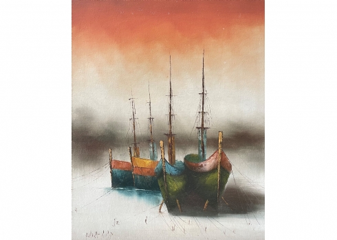 'ארבע סירות על רקע כתום'