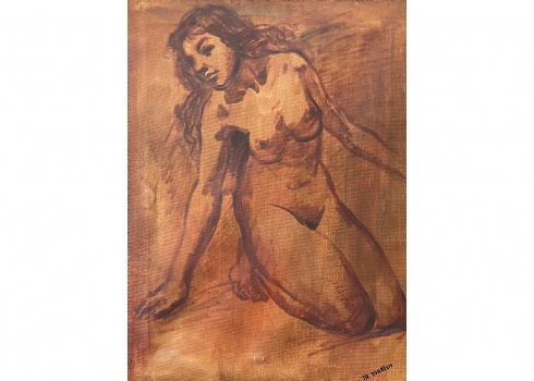 'ערום נשי' - ציור ישן, שמן על בד, חתום: M. Martin