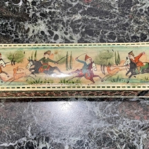 קלמר פרסי (קלמדן Qalamdan) ישן ויפה, עשוי עץ מצוייר