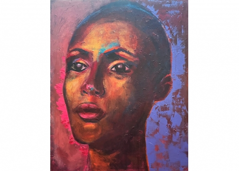 אסתר נמדר (Ester Namdar) - 'אישה עם שיער אסוף' - ציור שמן על בד, חתום