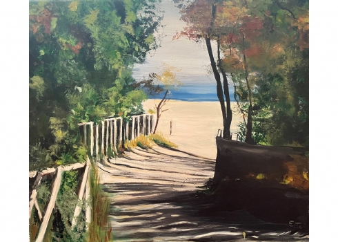 אסתר נמדר (Ester Namdar) - 'שביל מוצל' - ציור שמן על בד, חתום