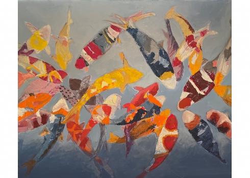 אסתר נמדר  (Ester Namdar) - 'דגי קוי' - ציור שמן על בד, חתום