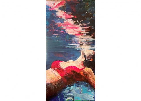 אסתר נמדר  (Ester Namdar) - 'לוקחת אוויר' - ציור שמן על בד, חתום